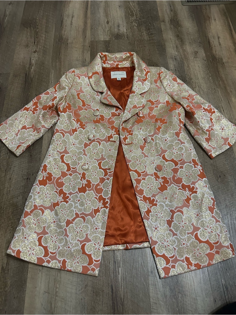 Vintage Banana Republic Coral and Cream Floral Brocade Trench Coat